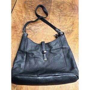 TANO Black Leather Hobo Shoulder Bag Silver Accent Boho Purse Soft Leather Large